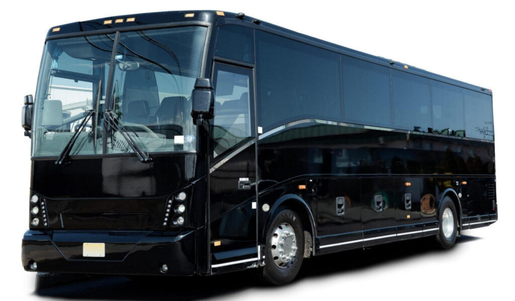 NYC luxury coach bus service featuring a 40 passenger Van Hool coach with onboard bathroom and premium seating