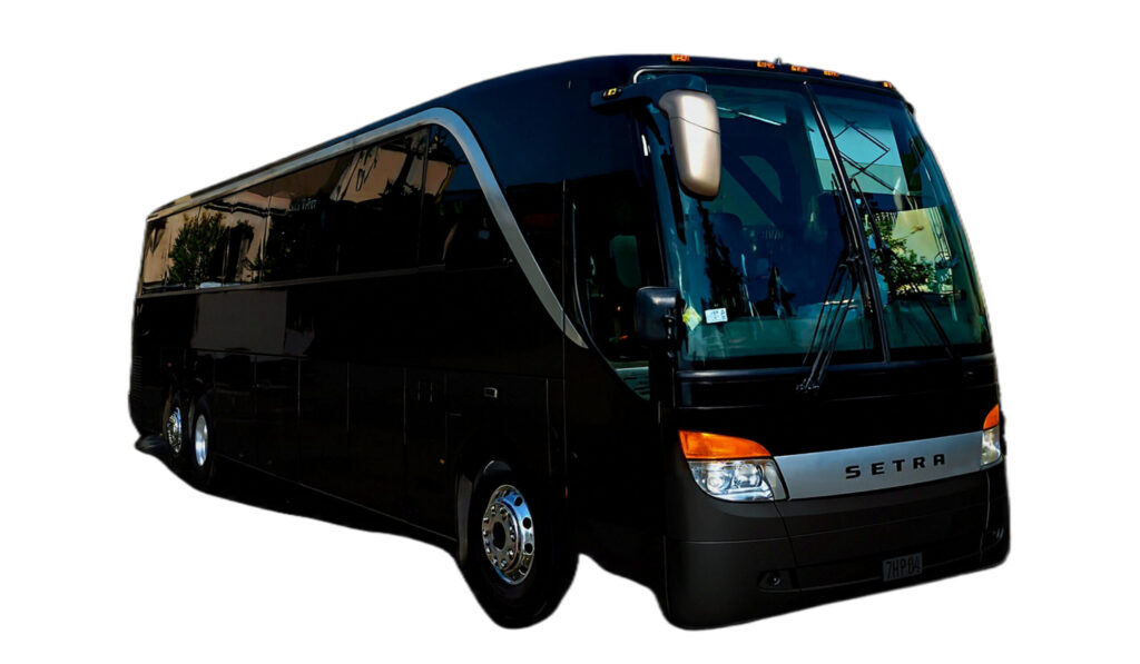 NYC coach bus service rental for hire featuring a 56 passenger luxury coach with onboard bathroom for group travel