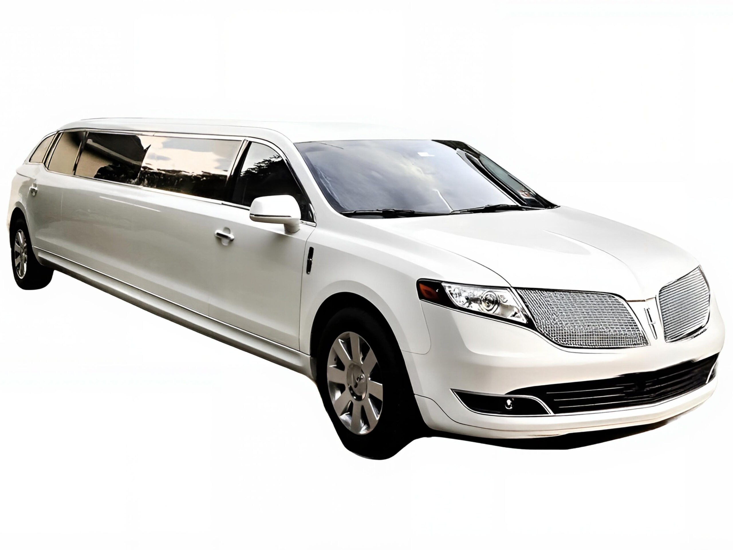 NYC white stretch Lincoln limo with private chauffeur for luxury airport transfers and special events