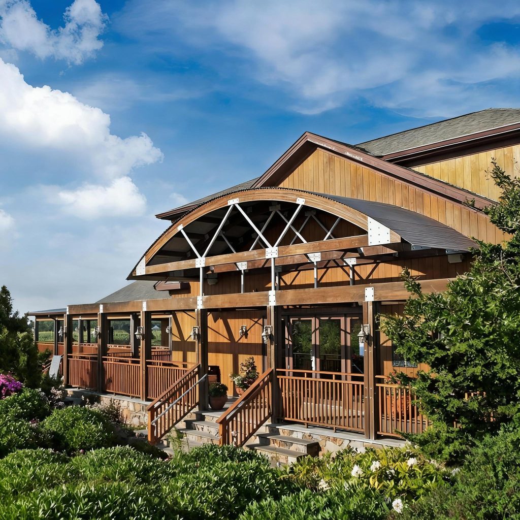 View of the winery house at Macari Vineyards on the North Fork of Long Island during a private chauffeured wine tour.