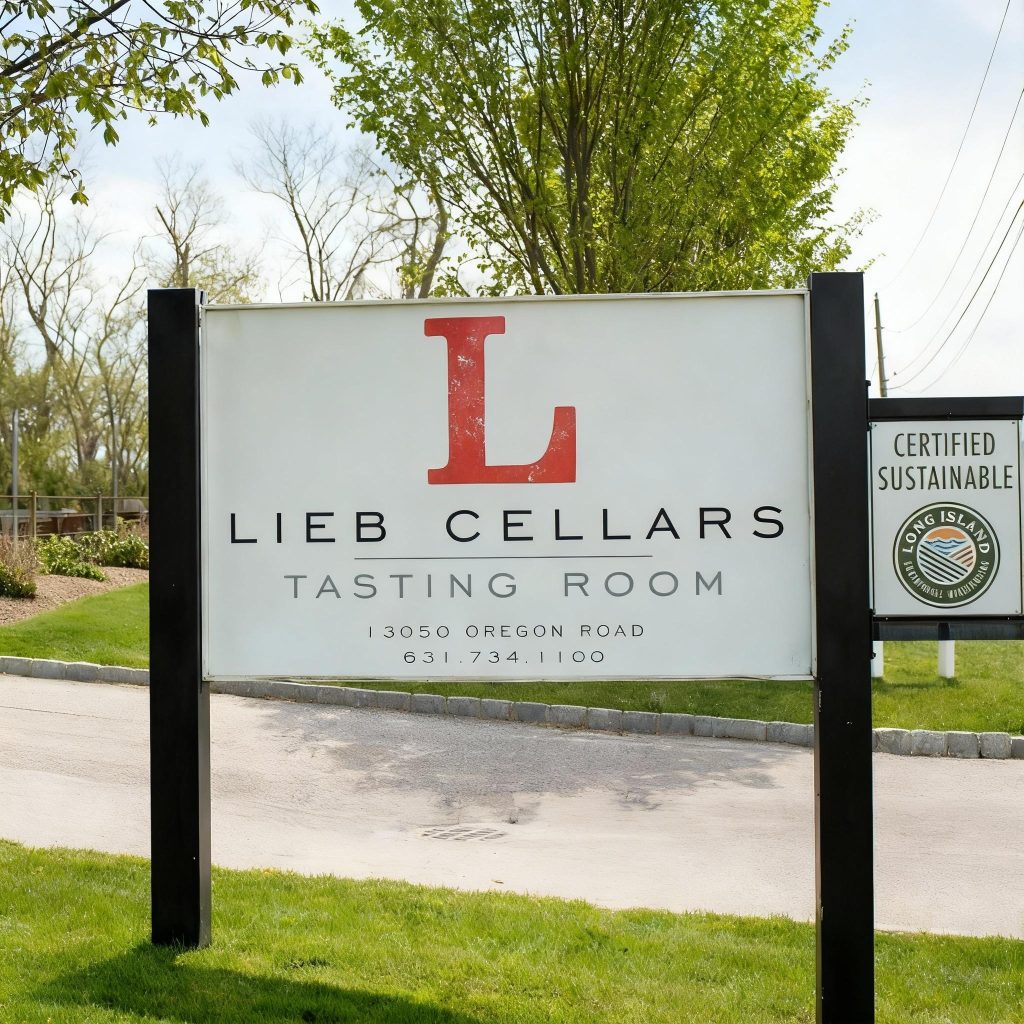 Entrance sign for Suhru & Lieb Vineyards on the North Fork of Long Island during a private chauffeured wine tour.