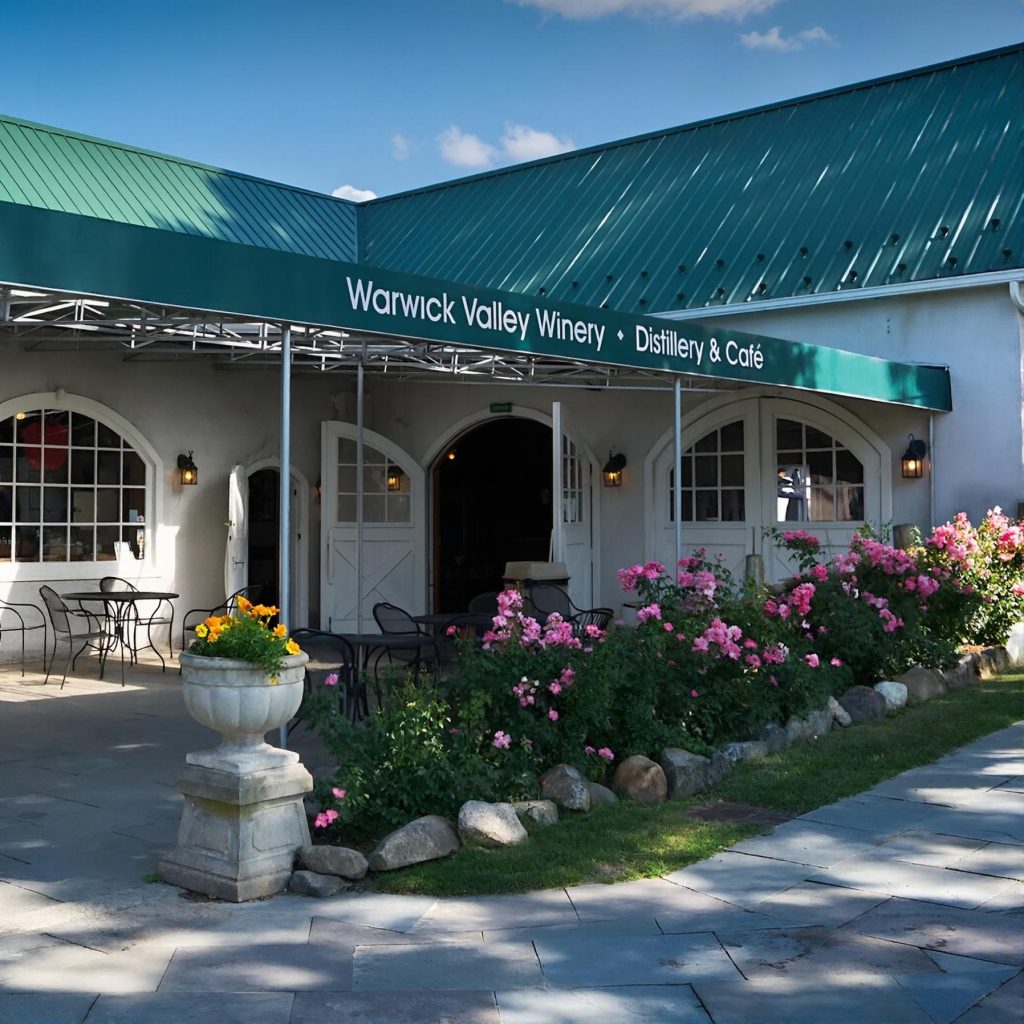 House entry at Warwick Valley Winery in the Hudson Valley during a chauffeured wine tasting tour from New York City.